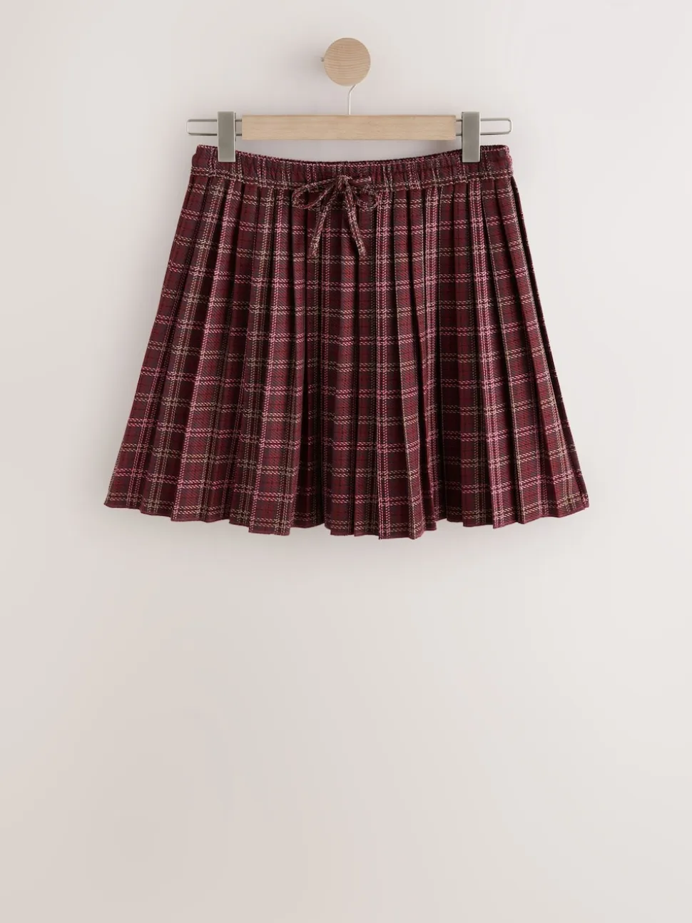 Rood/roze geruit - Pleated Pull On Mini Skirt