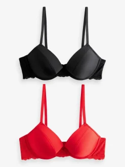 Rood/zwart - A-E Gladde T-Shirt Beha's 2 Verpakking