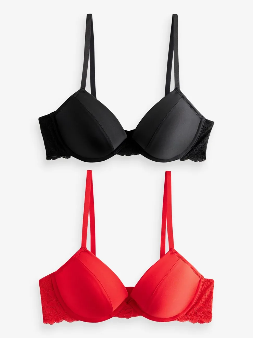 Rood/zwart - A-E Gladde T-Shirt Beha's 2 Verpakking