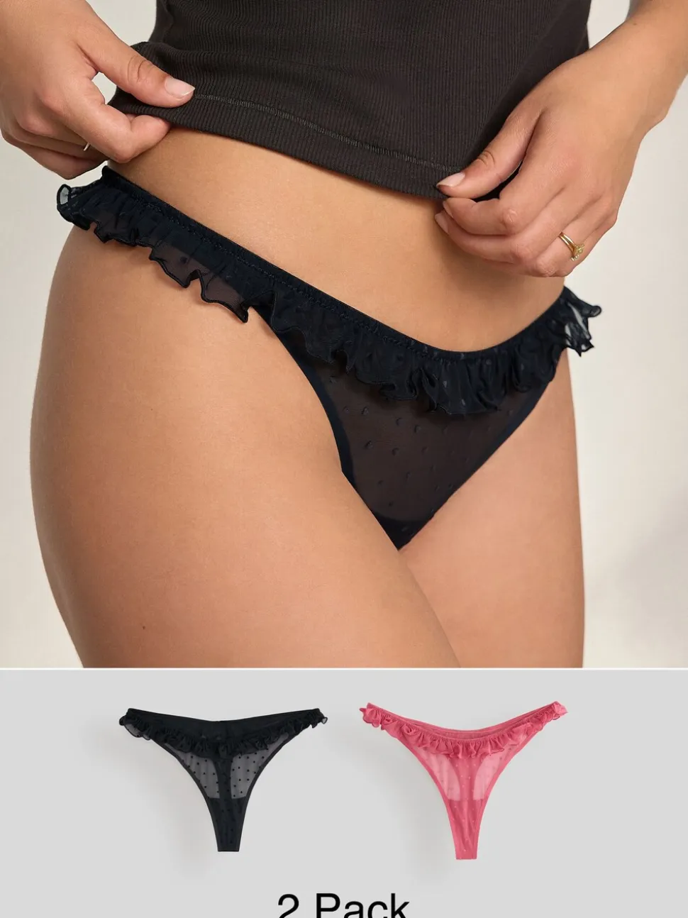 Rood/zwart - Heart Mesh Flocked Knickers 2 Pack
