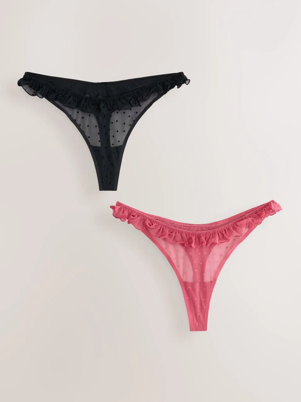Rood/zwart - Heart Mesh Flocked Knickers 2 Pack