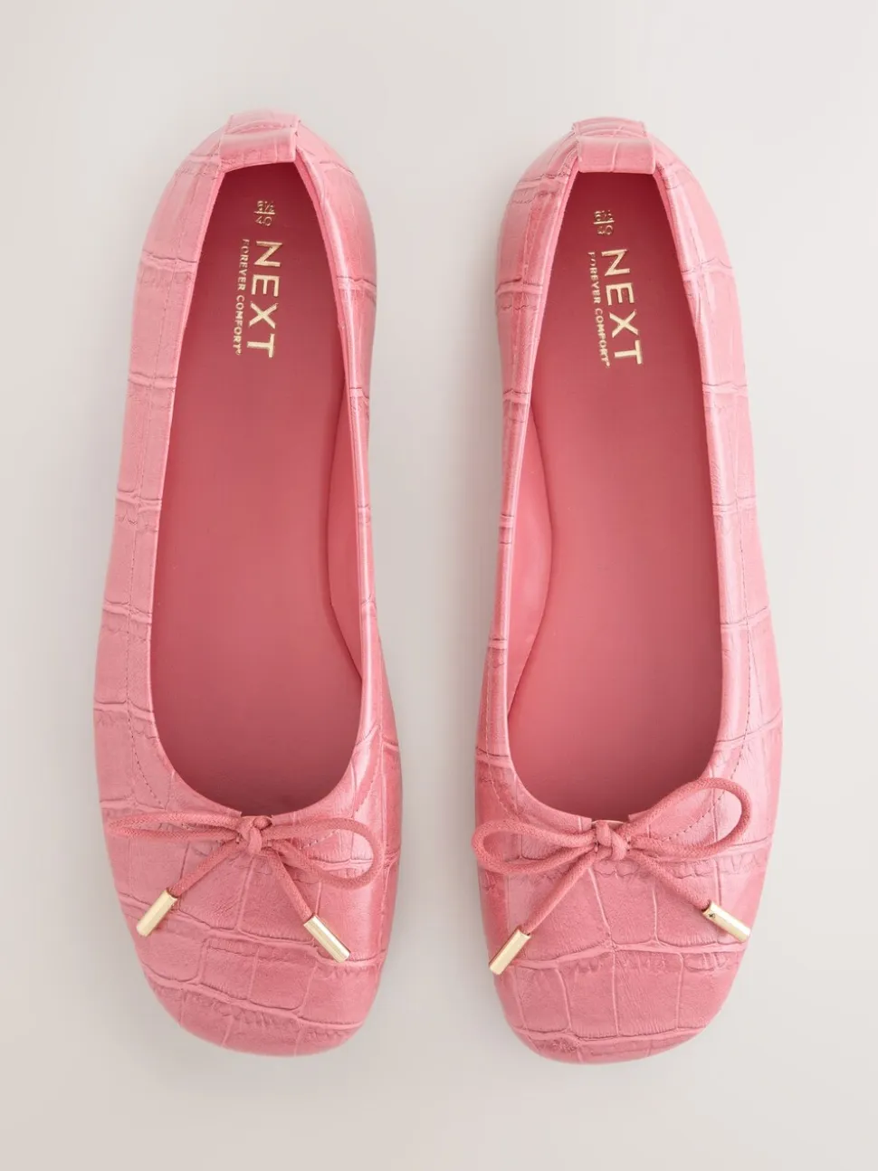 Rose Pink Croc - Forever Comfort® Square Toe Bow Ballet Flats