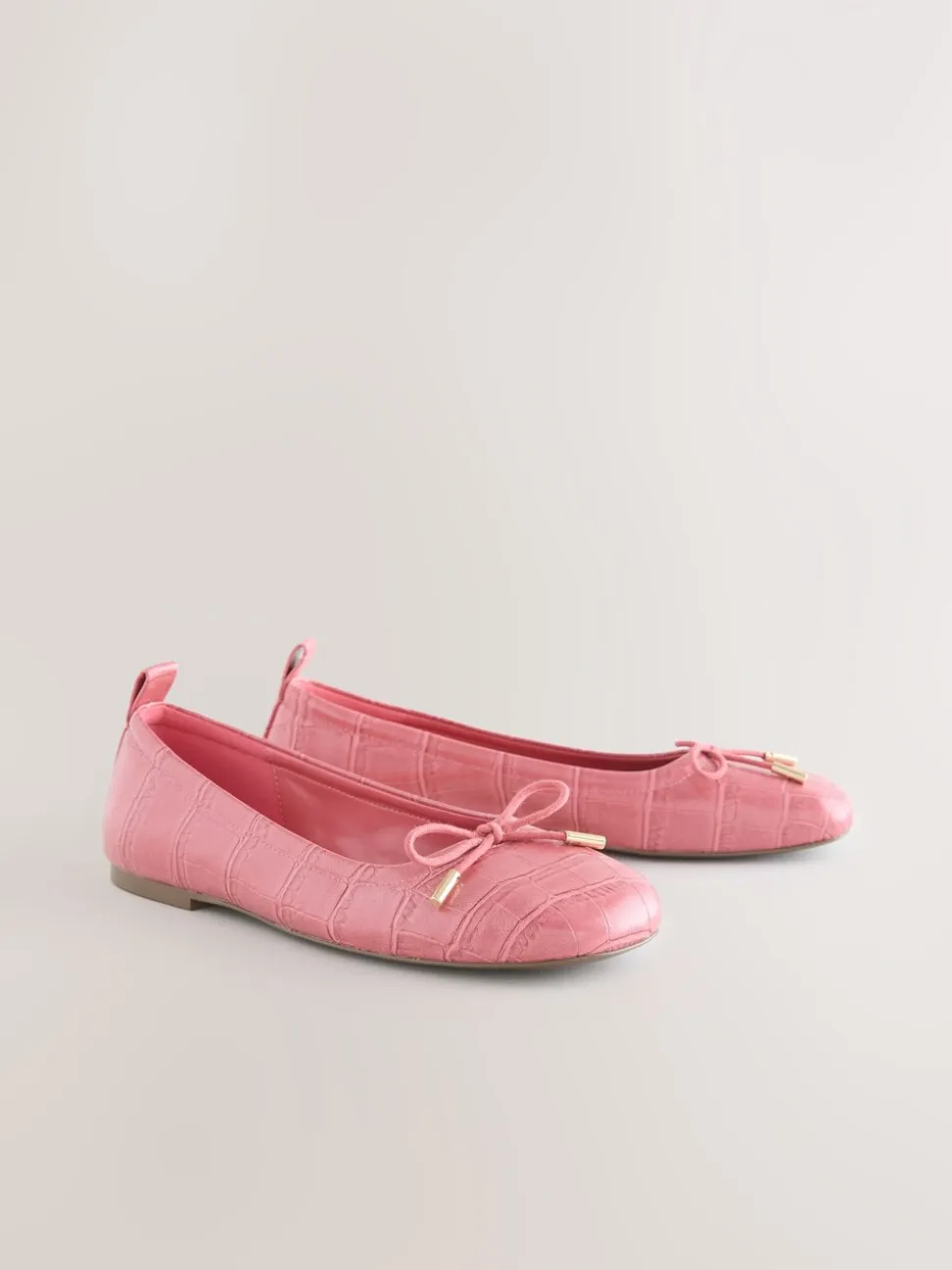 Rose Pink Croc - Forever Comfort® Square Toe Bow Ballet Flats