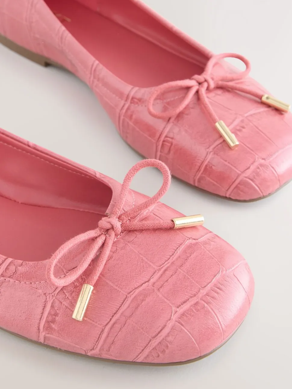 Rose Pink Croc - Forever Comfort® Square Toe Bow Ballet Flats