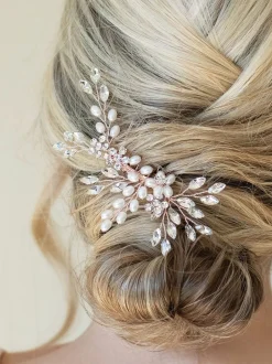 Roségoudkleurig - Ivory & Co - Sierkam met parels en kristallen