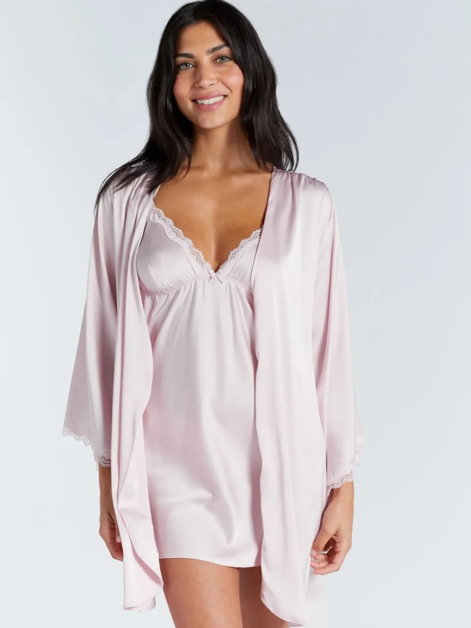 Roze - Boux Avenue Kaya Lace Trim Satin Robe