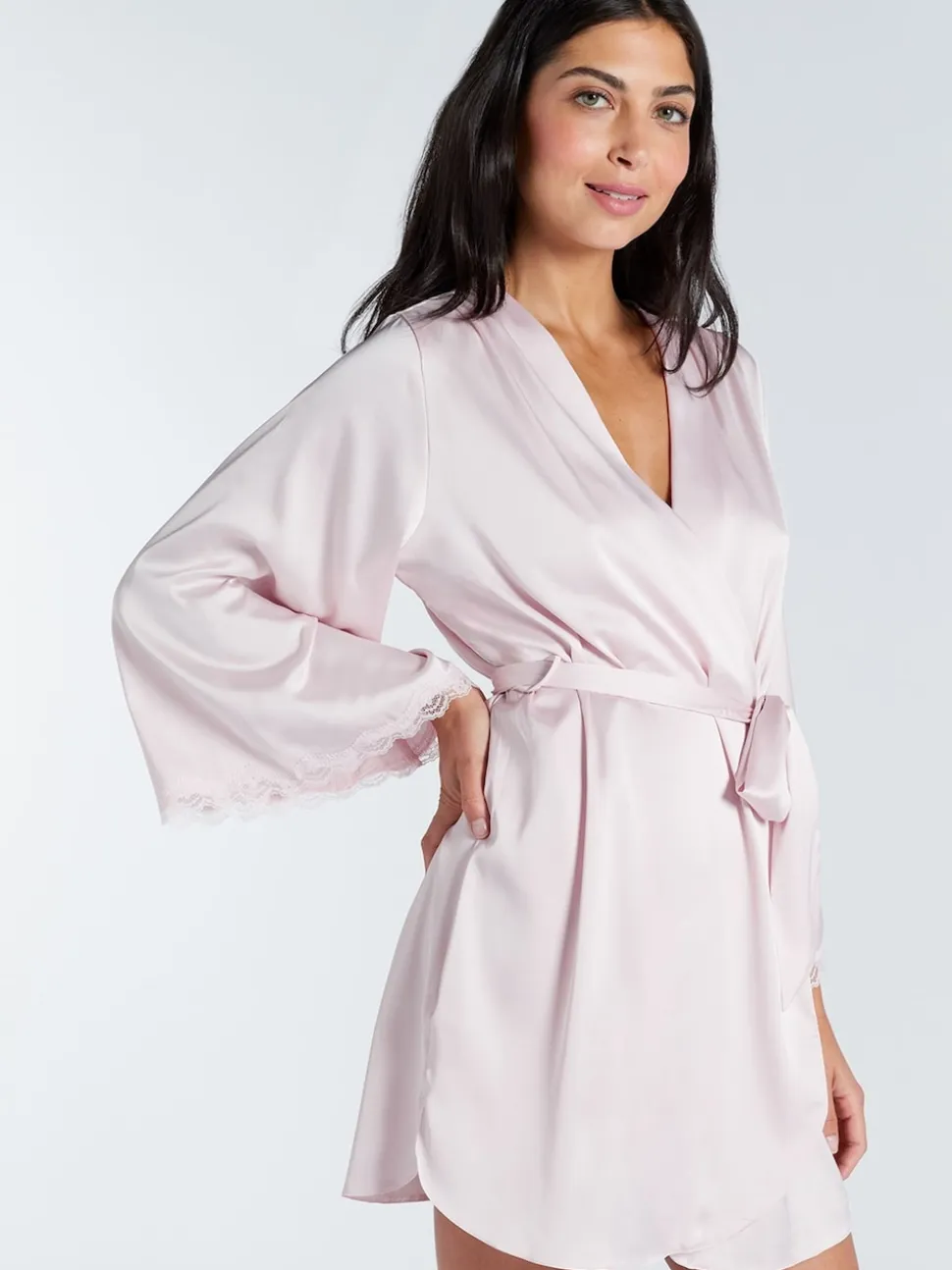 Roze - Boux Avenue Kaya Lace Trim Satin Robe