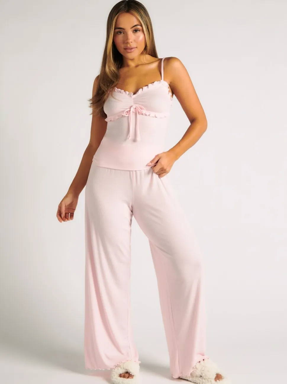 Roze - Boux Avenue Rib Frill Cami & Pant Pyjama Set