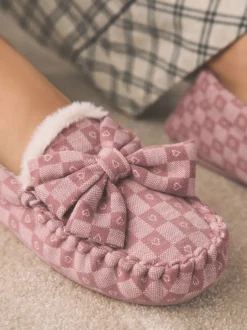 Roze - Check Heart Moccasin Slippers