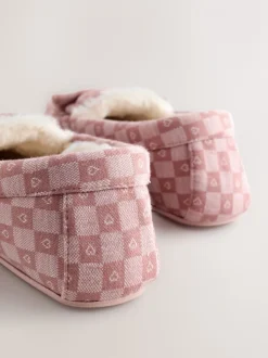 Roze - Check Heart Moccasin Slippers