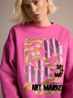 Roze - Cotton Rich Fruit Art Graphic Longsleeve Crewneck Sweatshirt