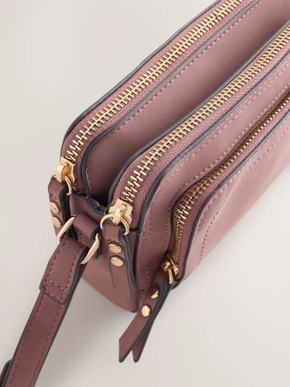 Roze - Double Zip Cross-Body Faux Suede Bag