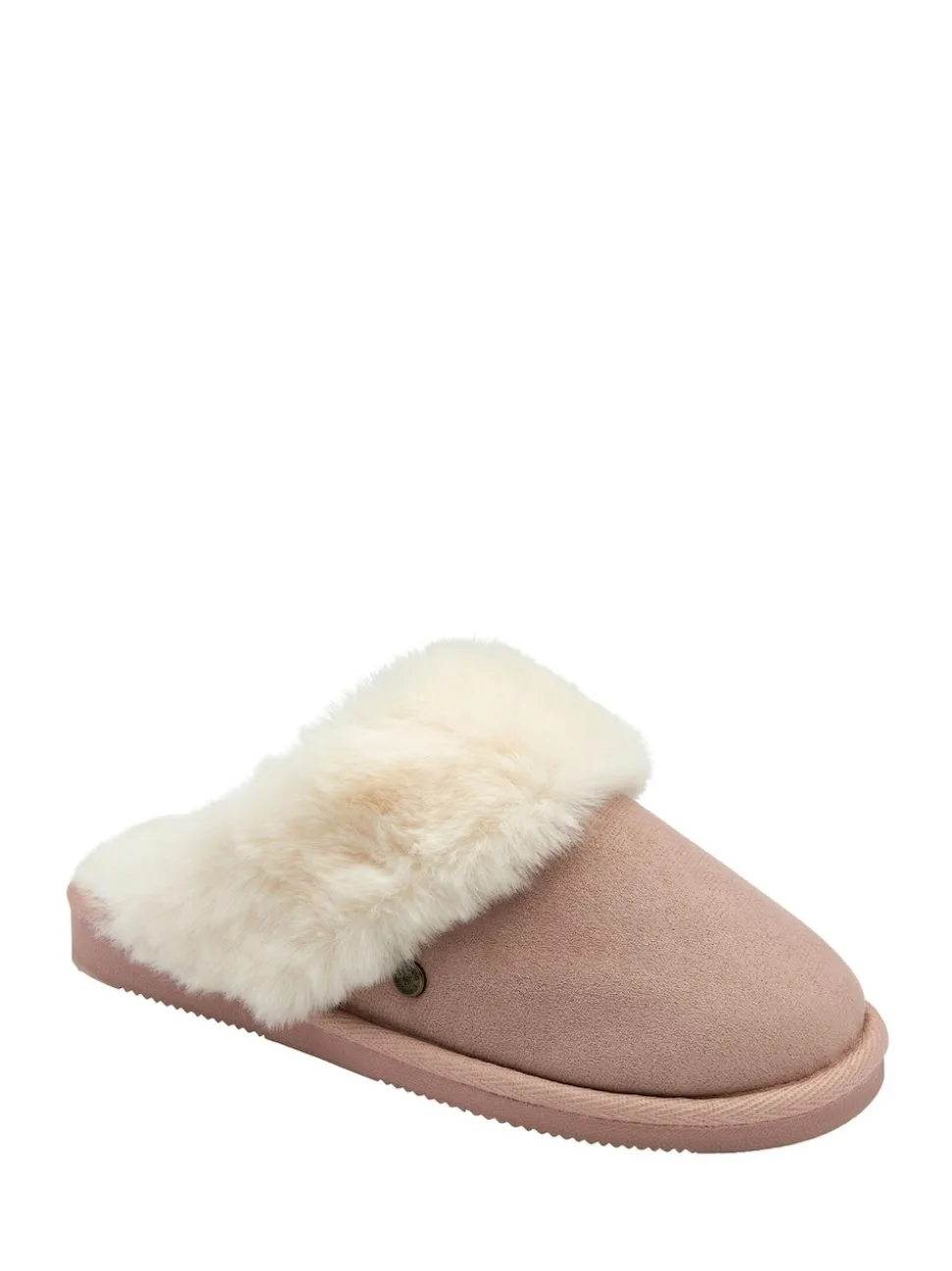 Roze - Dunlop Faux Suede Mule Slippers Fur Collar