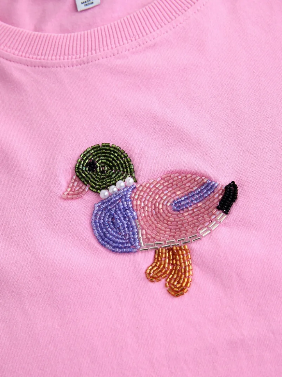 Roze - Embellished Duck Short Sleeve Crew Neck Top