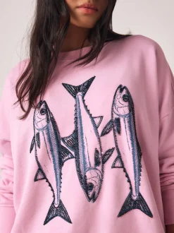 Roze - Graphic Beaded Fish Graphic Sweatshirt