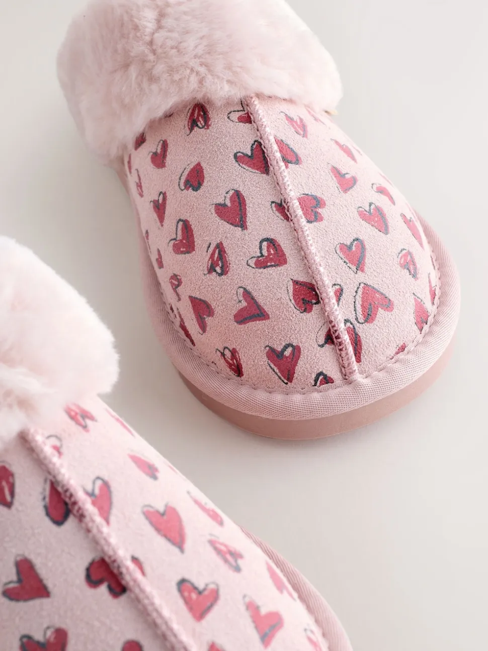 Roze - Heart Faux Fur Lined Suede Mule Slippers