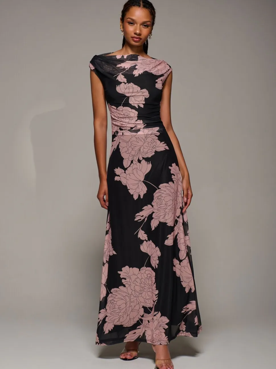 Roze - Jolie Moi Multiway Neckline Mesh Maxi Dress