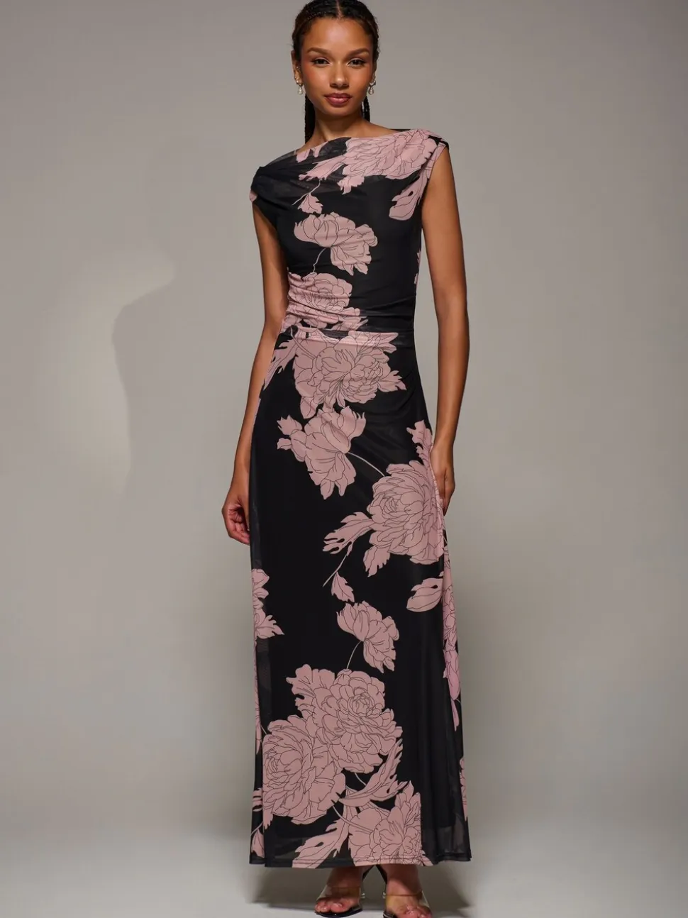 Roze - Jolie Moi Multiway Neckline Mesh Maxi Dress