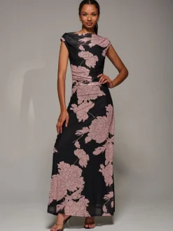 Roze - Jolie Moi Multiway Neckline Mesh Maxi Dress