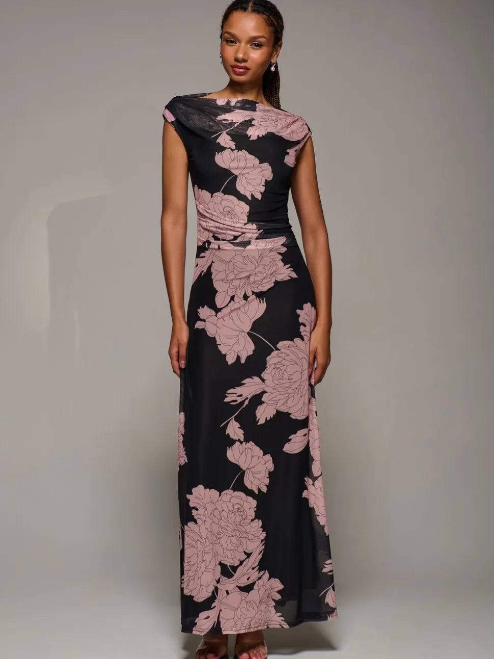 Roze - Jolie Moi Multiway Neckline Mesh Maxi Dress
