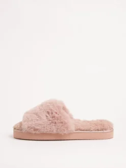 Roze - Lipsy pantoffels van imitatiebont met plateauzool voor nachtkleding