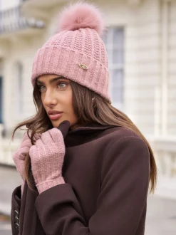 Roze - Lipsy Shimmer Ribbed Knitted Gloves