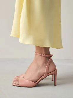 Roze - Premium leren sandalen met peeptoe en hak