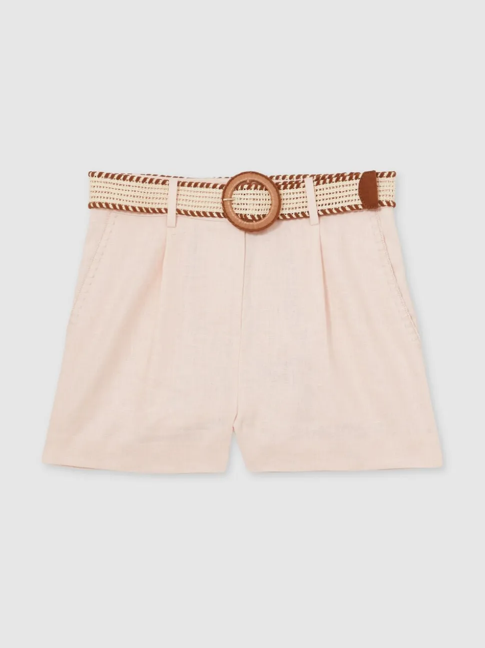 Roze - Reiss Beau linnen shorts met geplooide voorkant en ceintuur