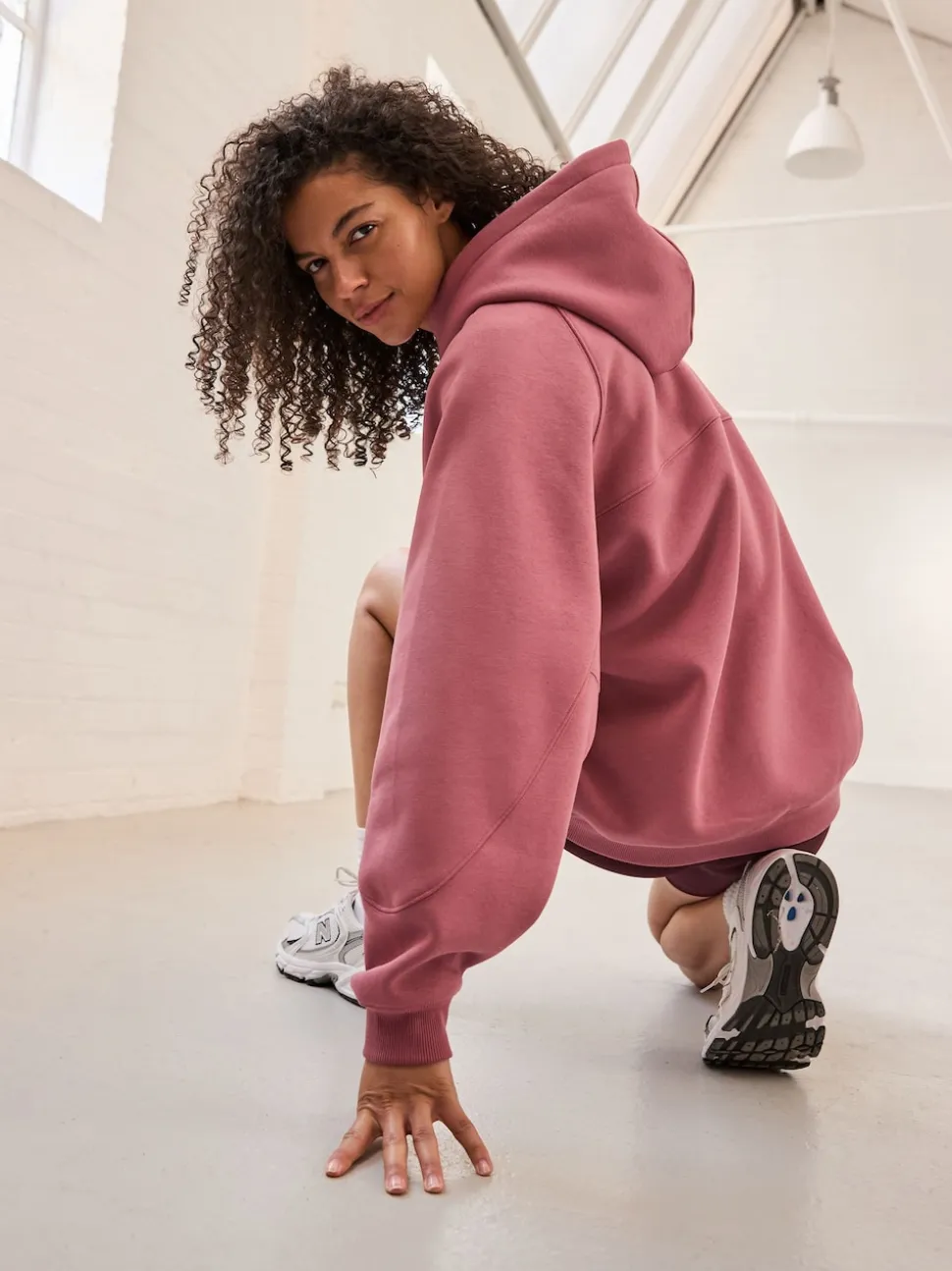 Roze - Relaxte pasvorm zware lange hoodie