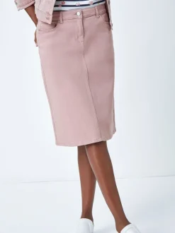 Roze - Roman A-Line Knee Length Denim Skirt