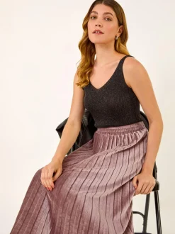 Roze - Roman fluwelen geplooide midi-rok