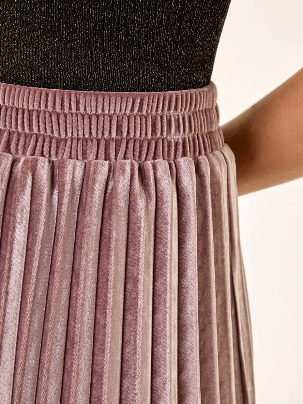 Roze - Roman fluwelen geplooide midi-rok