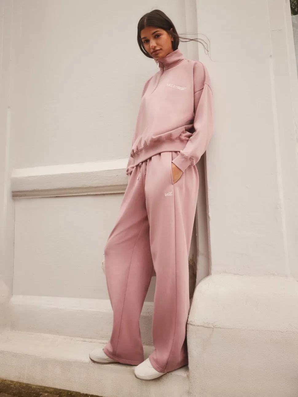 Roze - self. joggingbroek met wijde pijpen