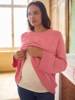 Roze - Seraphine Zwangerschap & Voedingskatoenen Trui met Kruisover
