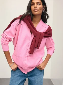 Roze - Superzacht V-hals vest met zakken