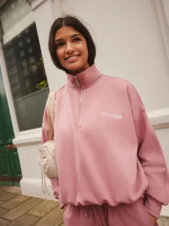 Roze - Sweatshirt met korte rits