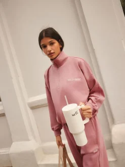 Roze - Sweatshirt met korte rits