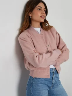 Roze - Threadbare kort geborsteld bomberjack