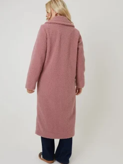 Roze - Threadbare Longline Double Breasted Borg Coat