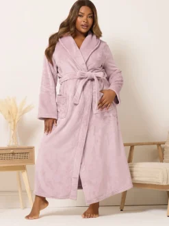 Roze - Yours Curve Super Luxe Maxi-badjas met sjaalkraag