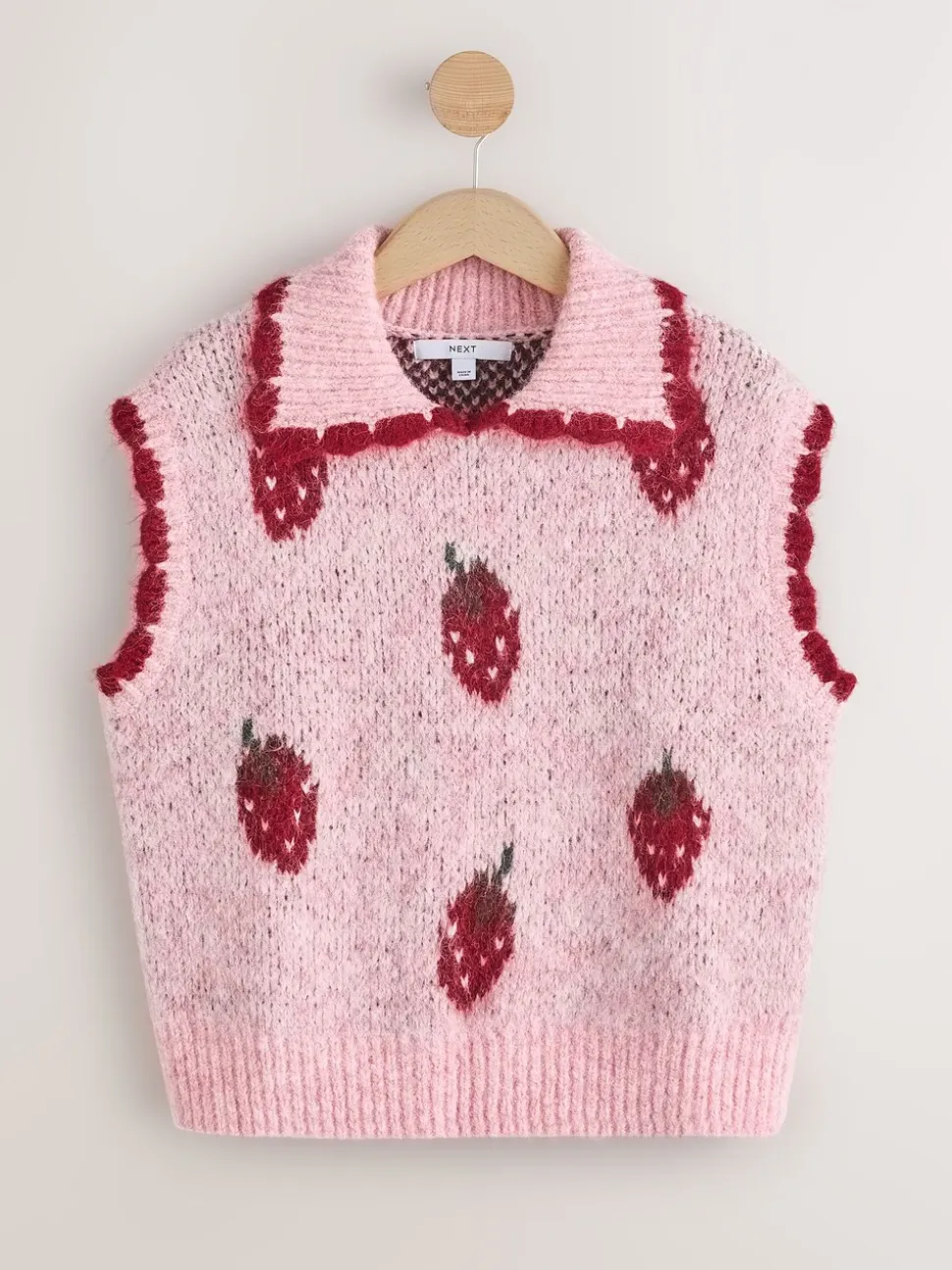Roze aardbei - Sleeveless Knitted Tank Top With Wool