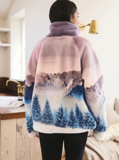 Roze berglandschap - Borg fleece top met print