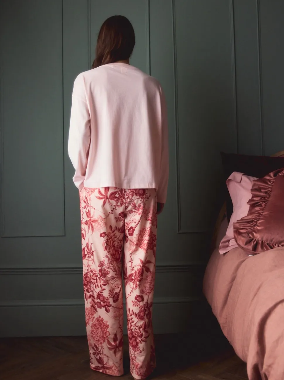 Roze bloemen - Kew Collection pyjama's met lange mouwen