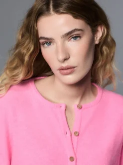 Roze bloemetjes - Gebreid vest met ronde hals