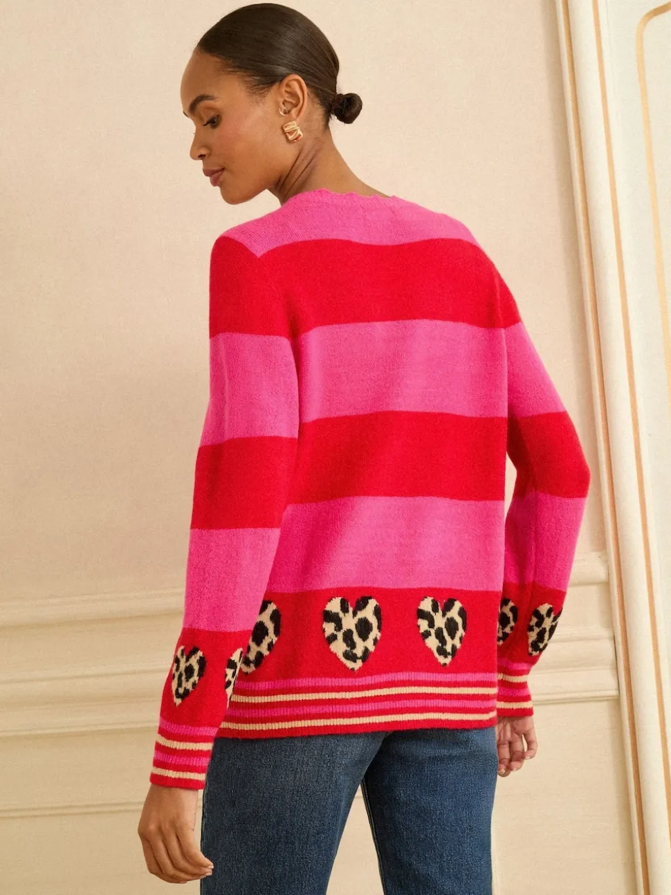 Roze en rood gestreept - Love & Roses Animal Hart Trui