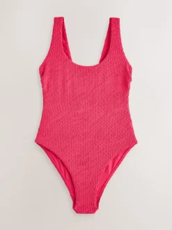 Roze gekreukt - Wide Strap Tummy Control Scoop Swimsuit