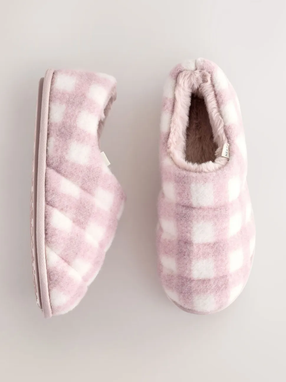 Roze geruit - Quilted Faux Fur Shoot Slippers