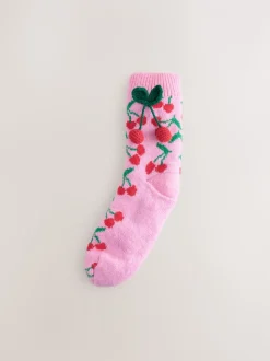 Roze kersen - 1 Paar grofgebreide pantoffelsokken