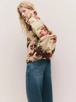 Roze met bloemenprint - Soft Touch Knusse Teddy Borg Kwartrondrits Fleece