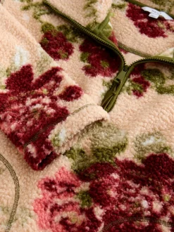 Roze met bloemenprint - Soft Touch Knusse Teddy Borg Kwartrondrits Fleece